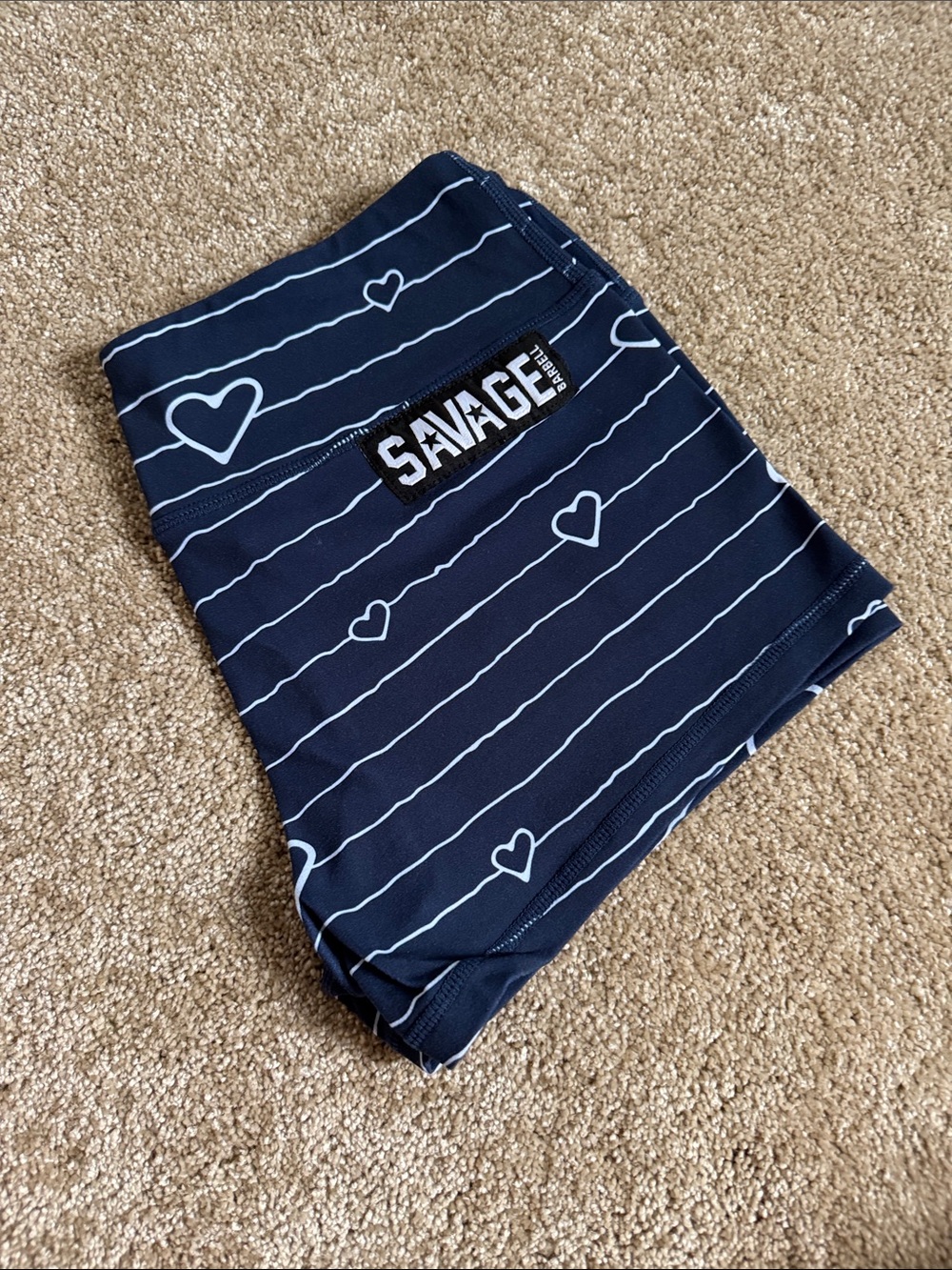 Savage Barbell Navy and White Heart Stripe athletic shorts